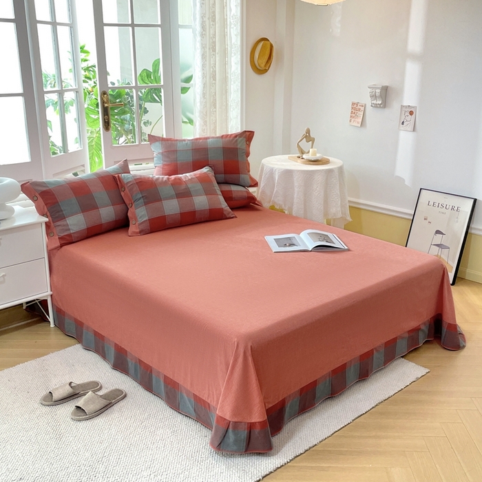 91家纺网 家纺一手货源 找家纺 琉宿家纺 2025新款纽扣款水洗棉四件套 迪亚红