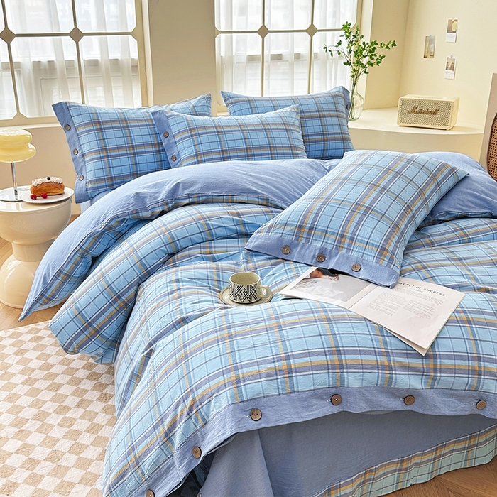 91家纺网 家纺一手货源 找家纺 琉宿家纺 2025新款纽扣款水洗棉四件套 波托兰