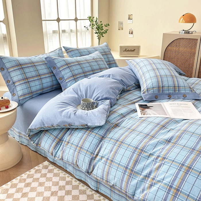 91家纺网 家纺一手货源 找家纺 琉宿家纺 2025新款纽扣款水洗棉四件套 波托兰