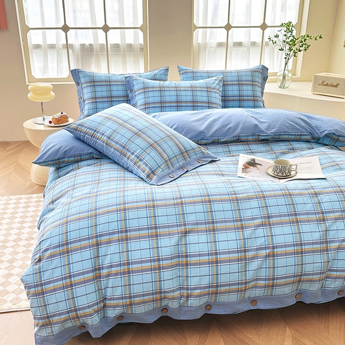 91家纺网 家纺一手货源 找家纺 琉宿家纺 2025新款纽扣款水洗棉四件套 波托兰