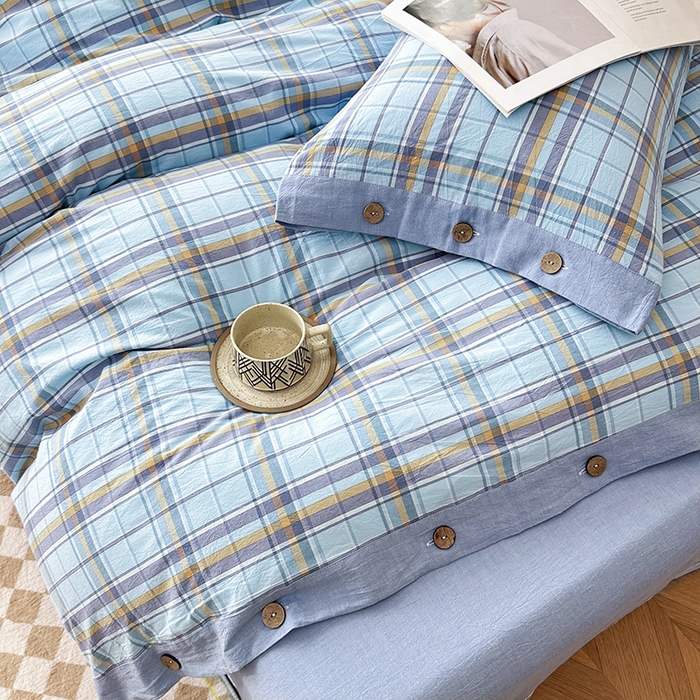 91家纺网 家纺一手货源 找家纺 琉宿家纺 2025新款纽扣款水洗棉四件套 波托兰