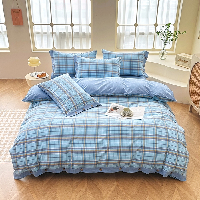 琉宿家纺 2025新款纽扣款水洗棉四件套 波托兰