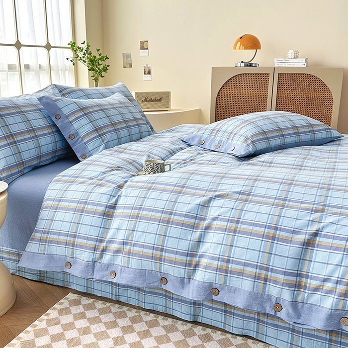 91家纺网 家纺一手货源 找家纺 琉宿家纺 2025新款纽扣款水洗棉四件套 波托兰