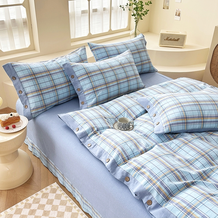 91家纺网 家纺一手货源 找家纺 琉宿家纺 2025新款纽扣款水洗棉四件套 波托兰