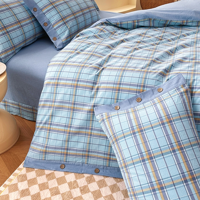 91家纺网 家纺一手货源 找家纺 琉宿家纺 2025新款纽扣款水洗棉四件套 波托兰