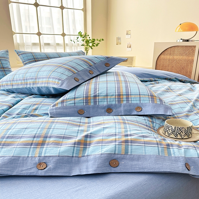 91家纺网 家纺一手货源 找家纺 琉宿家纺 2025新款纽扣款水洗棉四件套 波托兰