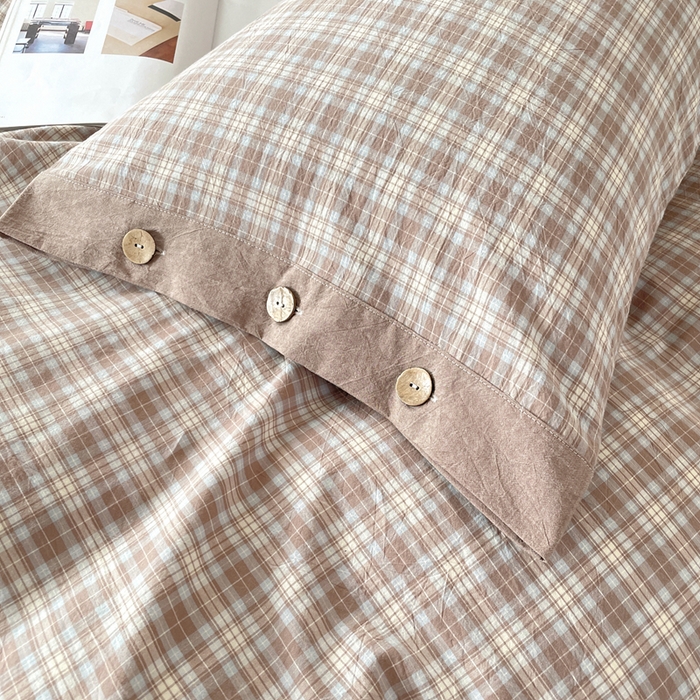 91家纺网 家纺一手货源 找家纺 琉宿家纺 2025新款纽扣款水洗棉四件套 梵克咖