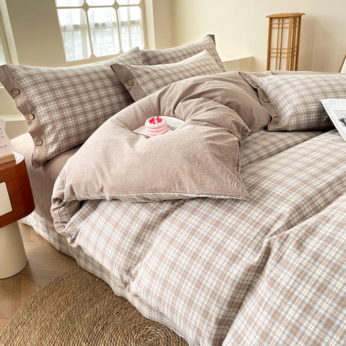 91家纺网 家纺一手货源 找家纺 琉宿家纺 2025新款纽扣款水洗棉四件套 梵克咖