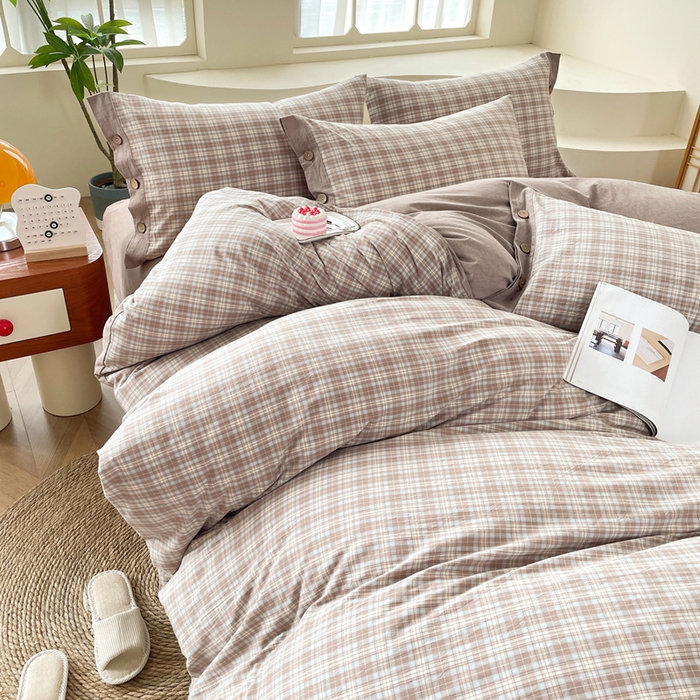 91家纺网 家纺一手货源 找家纺 琉宿家纺 2025新款纽扣款水洗棉四件套 梵克咖