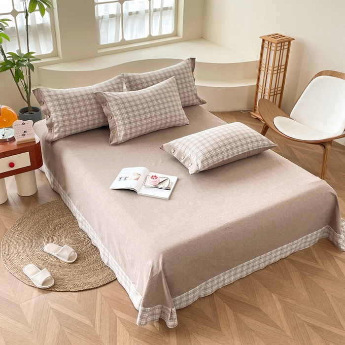 91家纺网 家纺一手货源 找家纺 琉宿家纺 2025新款纽扣款水洗棉四件套 梵克咖