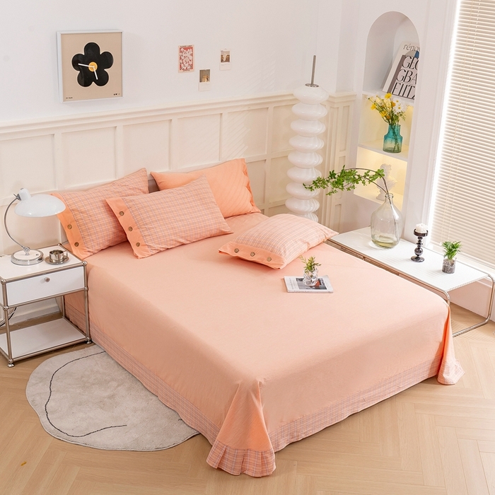 91家纺网 家纺一手货源 找家纺 琉宿家纺 2025新款纽扣款水洗棉四件套 含影桔