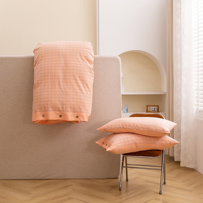 91家纺网 家纺一手货源 找家纺 琉宿家纺 2025新款纽扣款水洗棉四件套 含影桔