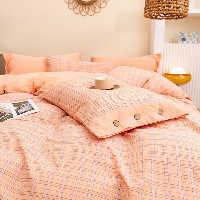 91家纺网 家纺一手货源 找家纺 琉宿家纺 2025新款纽扣款水洗棉四件套 含影桔