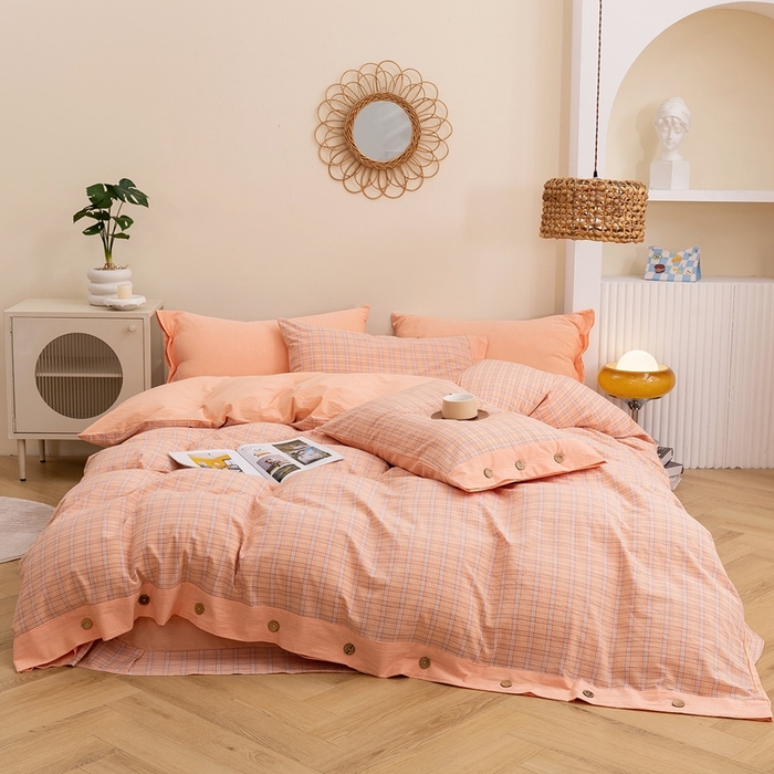 琉宿家纺 2025新款纽扣款水洗棉四件套 含影桔