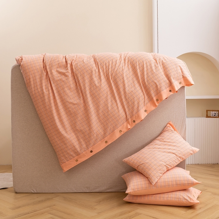 91家纺网 家纺一手货源 找家纺 琉宿家纺 2025新款纽扣款水洗棉四件套 含影桔