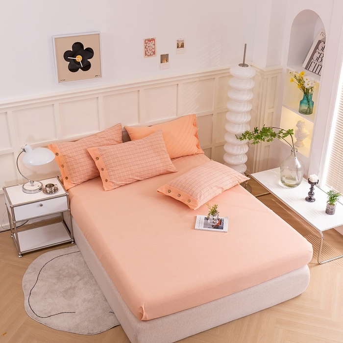 91家纺网 家纺一手货源 找家纺 琉宿家纺 2025新款纽扣款水洗棉四件套 含影桔