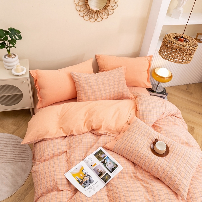 91家纺网 家纺一手货源 找家纺 琉宿家纺 2025新款纽扣款水洗棉四件套 含影桔