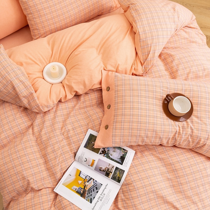 91家纺网 家纺一手货源 找家纺 琉宿家纺 2025新款纽扣款水洗棉四件套 含影桔