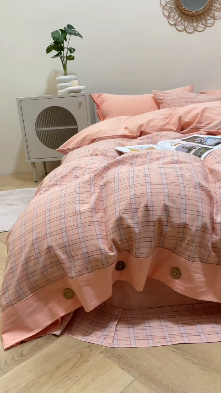 91家纺网 家纺一手货源 找家纺 琉宿家纺 2025新款纽扣款水洗棉四件套 含影桔