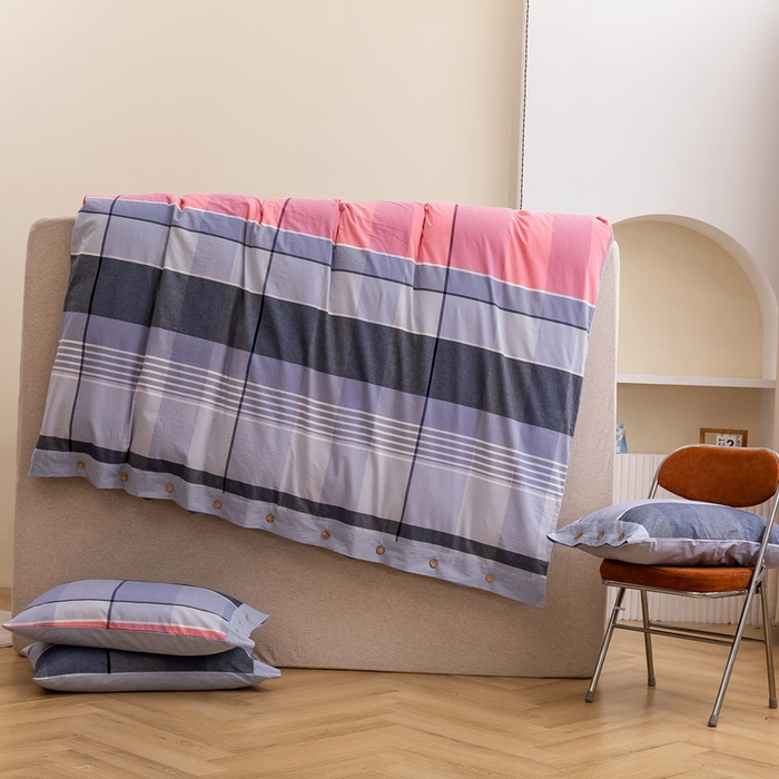 91家纺网 家纺一手货源 找家纺 琉宿家纺 2025新款纽扣款水洗棉四件套 玛格灰