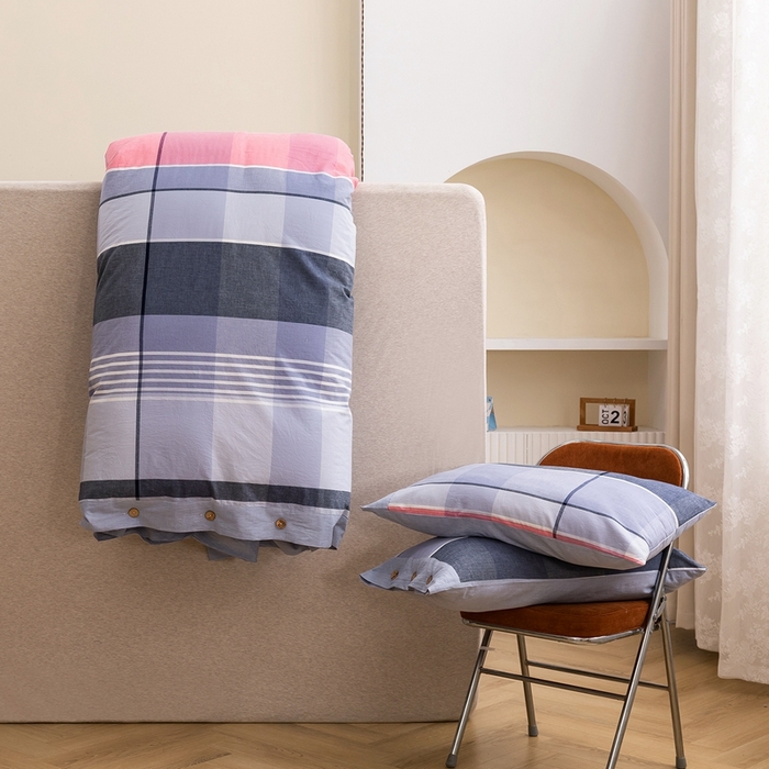 91家纺网 家纺一手货源 找家纺 琉宿家纺 2025新款纽扣款水洗棉四件套 玛格灰