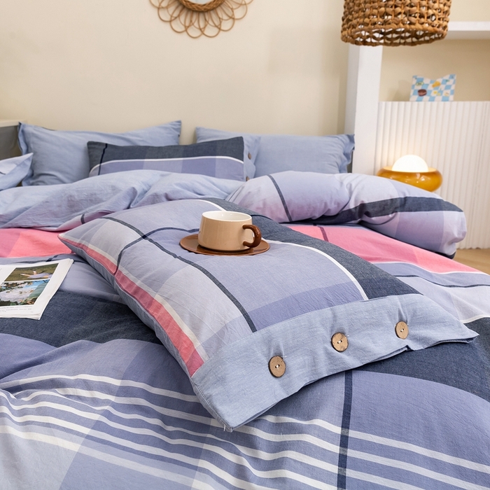 91家纺网 家纺一手货源 找家纺 琉宿家纺 2025新款纽扣款水洗棉四件套 玛格灰