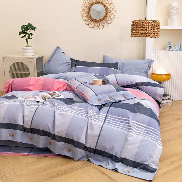 91家纺网 家纺一手货源 找家纺 琉宿家纺 2025新款纽扣款水洗棉四件套 玛格灰