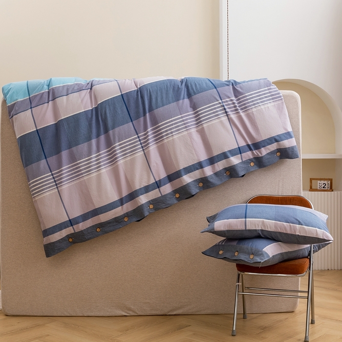 91家纺网 家纺一手货源 找家纺 琉宿家纺 2025新款纽扣款水洗棉四件套 玛格蓝