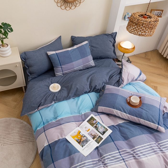 91家纺网 家纺一手货源 找家纺 琉宿家纺 2025新款纽扣款水洗棉四件套 玛格蓝