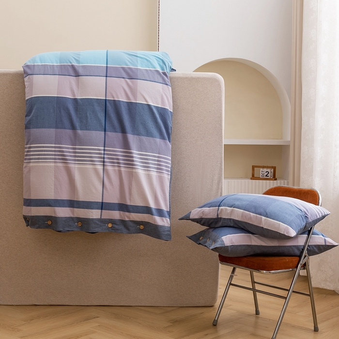 91家纺网 家纺一手货源 找家纺 琉宿家纺 2025新款纽扣款水洗棉四件套 玛格蓝