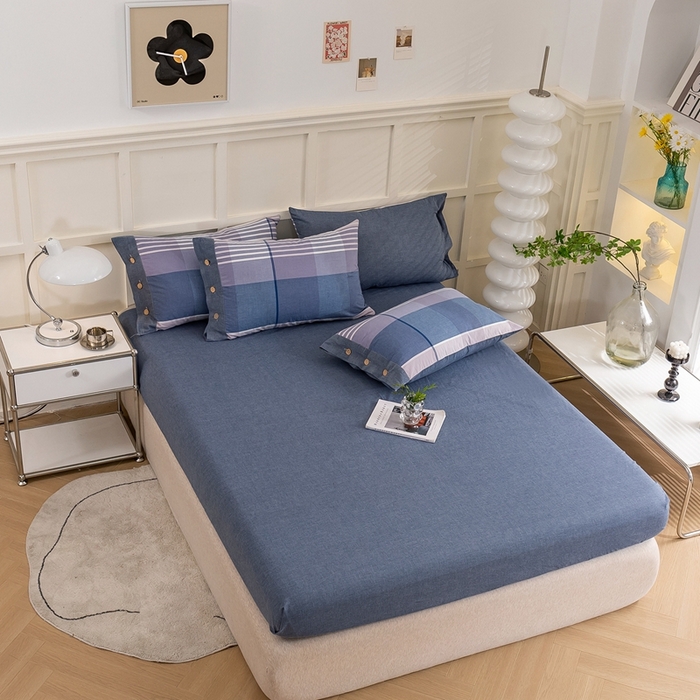 91家纺网 家纺一手货源 找家纺 琉宿家纺 2025新款纽扣款水洗棉四件套 玛格蓝