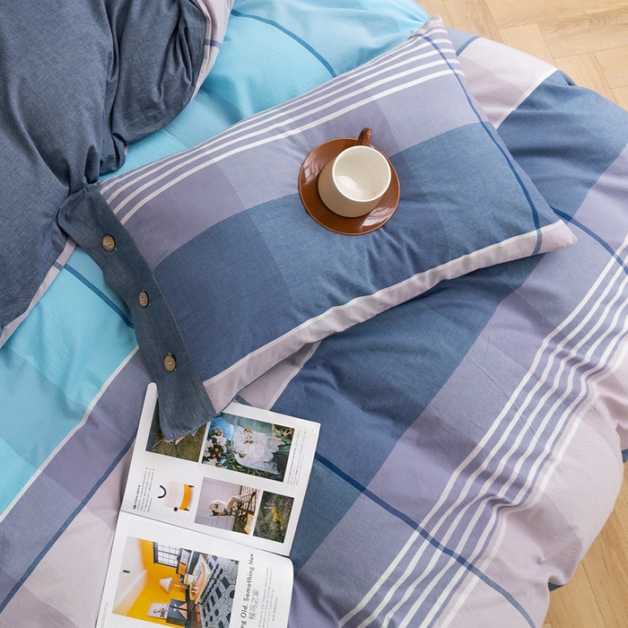 91家纺网 家纺一手货源 找家纺 琉宿家纺 2025新款纽扣款水洗棉四件套 玛格蓝