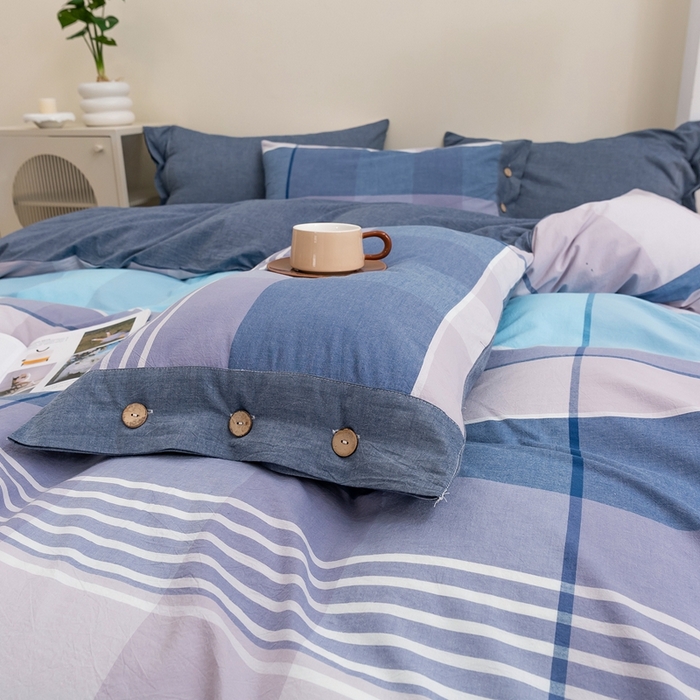 91家纺网 家纺一手货源 找家纺 琉宿家纺 2025新款纽扣款水洗棉四件套 玛格蓝