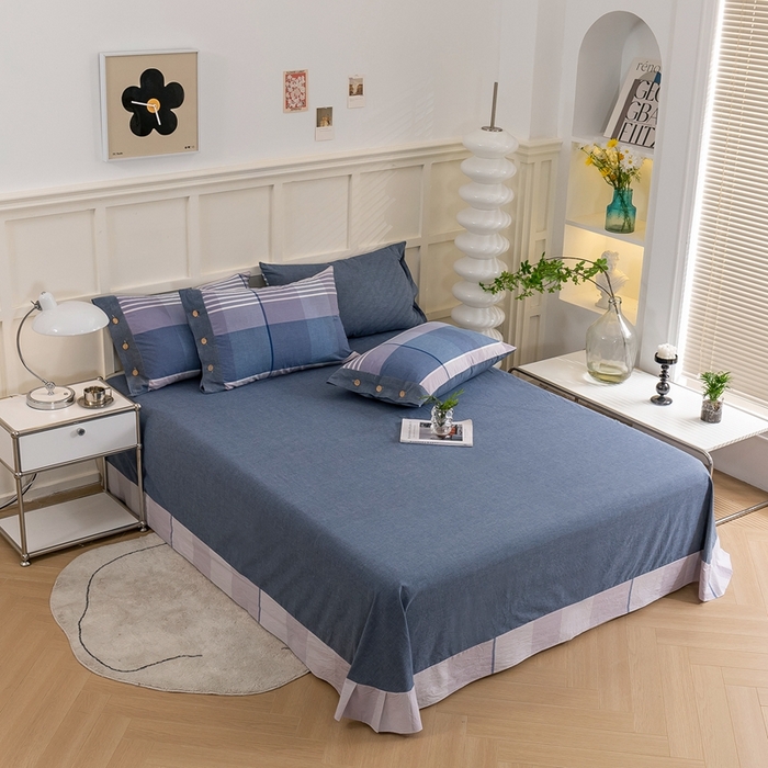 91家纺网 家纺一手货源 找家纺 琉宿家纺 2025新款纽扣款水洗棉四件套 玛格蓝