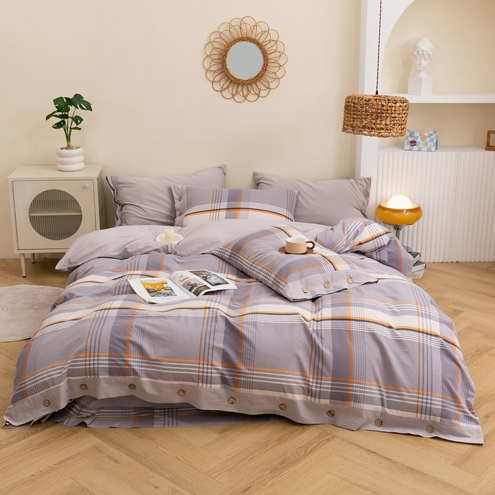 琉宿家纺 2025新款纽扣款水洗棉四件套 梦漫灰