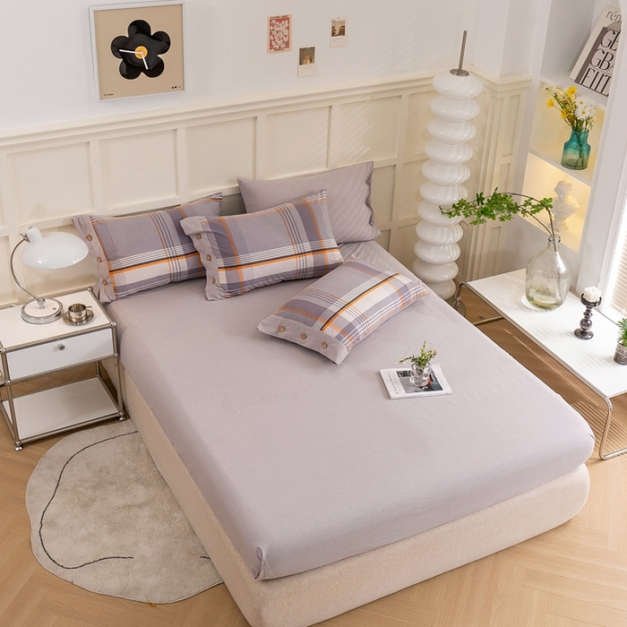 91家纺网 家纺一手货源 找家纺 琉宿家纺 2025新款纽扣款水洗棉四件套 梦漫灰