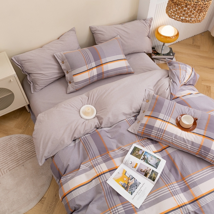 91家纺网 家纺一手货源 找家纺 琉宿家纺 2025新款纽扣款水洗棉四件套 梦漫灰