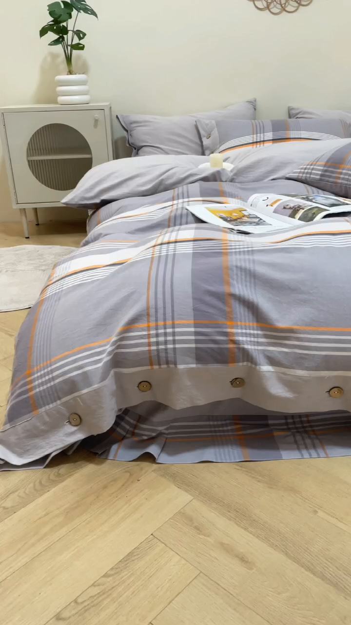 91家纺网 家纺一手货源 找家纺 琉宿家纺 2025新款纽扣款水洗棉四件套 梦漫灰