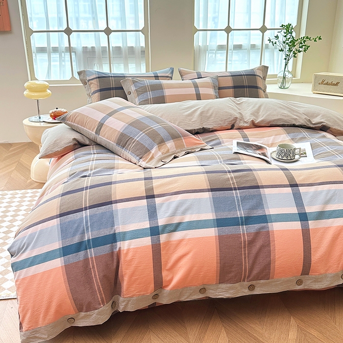 91家纺网 家纺一手货源 找家纺 琉宿家纺 2025新款纽扣款水洗棉四件套 回音桔