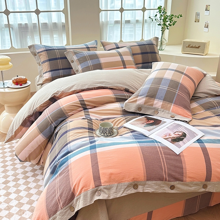 91家纺网 家纺一手货源 找家纺 琉宿家纺 2025新款纽扣款水洗棉四件套 回音桔