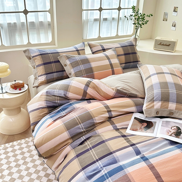 91家纺网 家纺一手货源 找家纺 琉宿家纺 2025新款纽扣款水洗棉四件套 回音桔