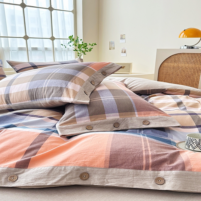 91家纺网 家纺一手货源 找家纺 琉宿家纺 2025新款纽扣款水洗棉四件套 回音桔