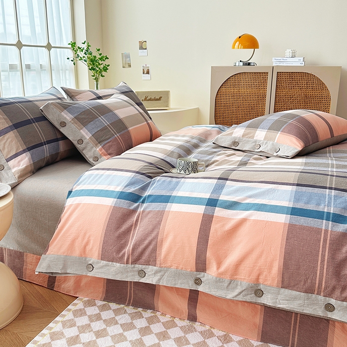 91家纺网 家纺一手货源 找家纺 琉宿家纺 2025新款纽扣款水洗棉四件套 回音桔