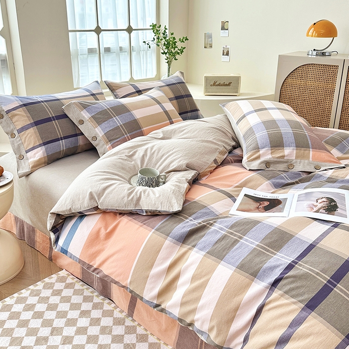 91家纺网 家纺一手货源 找家纺 琉宿家纺 2025新款纽扣款水洗棉四件套 回音桔