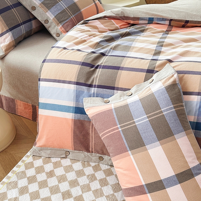 91家纺网 家纺一手货源 找家纺 琉宿家纺 2025新款纽扣款水洗棉四件套 回音桔