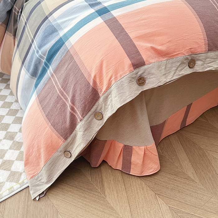 91家纺网 家纺一手货源 找家纺 琉宿家纺 2025新款纽扣款水洗棉四件套 回音桔