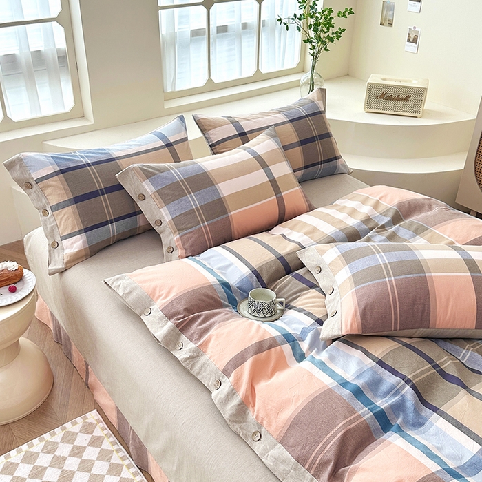 91家纺网 家纺一手货源 找家纺 琉宿家纺 2025新款纽扣款水洗棉四件套 回音桔