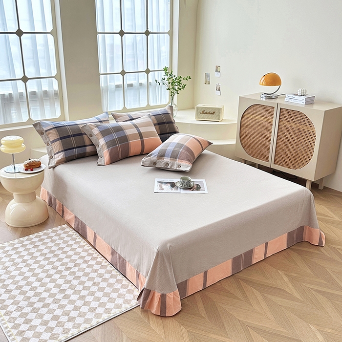 91家纺网 家纺一手货源 找家纺 琉宿家纺 2025新款纽扣款水洗棉四件套 回音桔