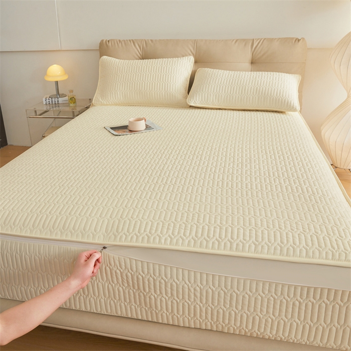 91家纺网 家纺一手货源 找家纺 伊人坊 2025新款水洗棉六面全包床笠床垫保护套 升级款-米色