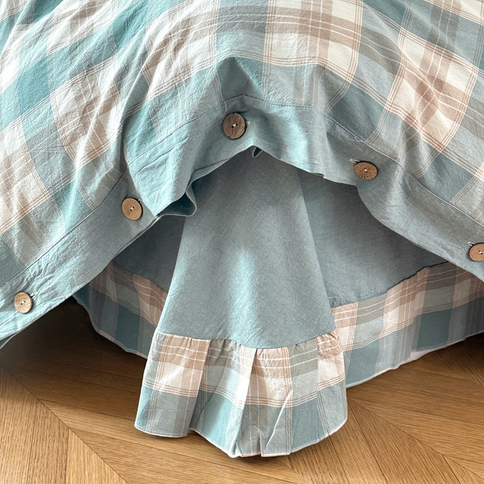 91家纺网 家纺一手货源 找家纺 琉宿家纺 2025新款纽扣款水洗棉四件套 云初绿